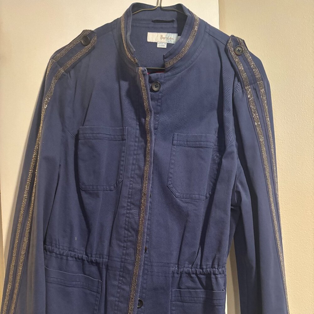 Boden Blue Denim Military collared women jacket with Embellished stripe - Picture 1 of 15